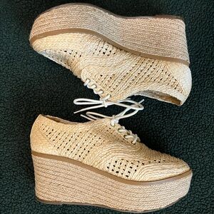 Schutz Jules Platform Oxfords 7.5 Natural Raffia Jute Boho Free People Revolve